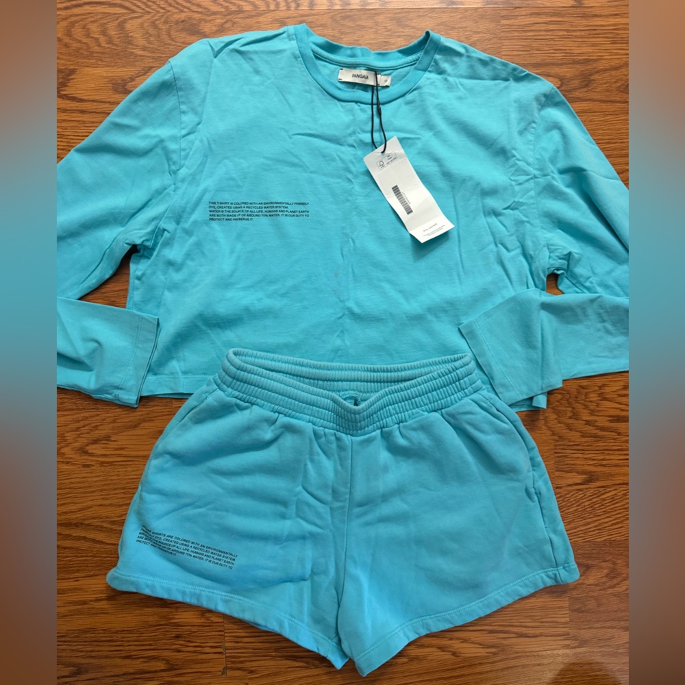 Pangaia Aqua Blue Cropped Long-Sleeve Top